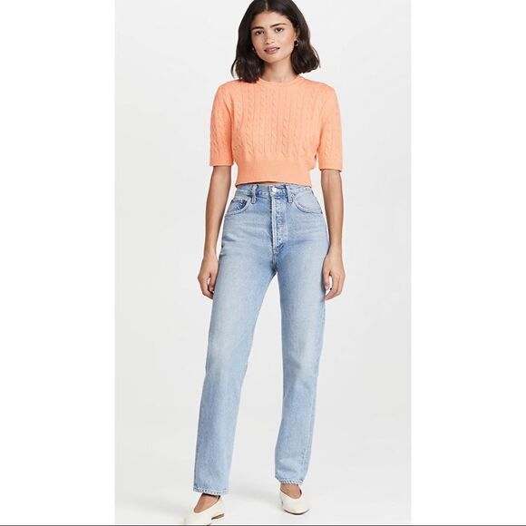 New JoosTricot cable knit crop virgin wool sweater in apricot • Medium - Picture 5 of 9